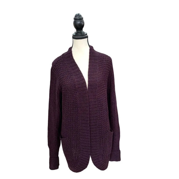 Purple Open-Front Cardigan Sweater Knitwear Cozy Size M - Picture 2 of 9